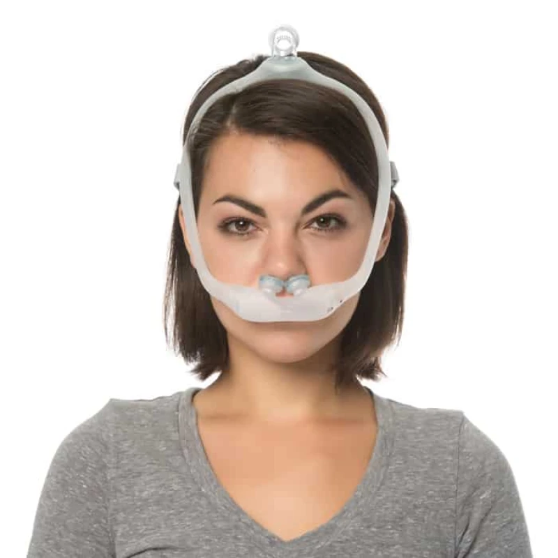 DreamWear gel nasal pillows CPAP mask front view fit